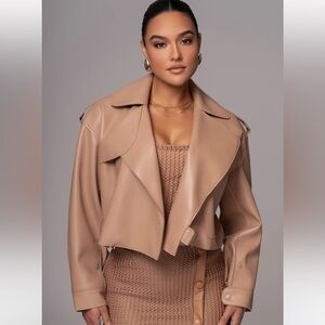 Tan Raja Faux Leather Jacket - L/XL NWOT